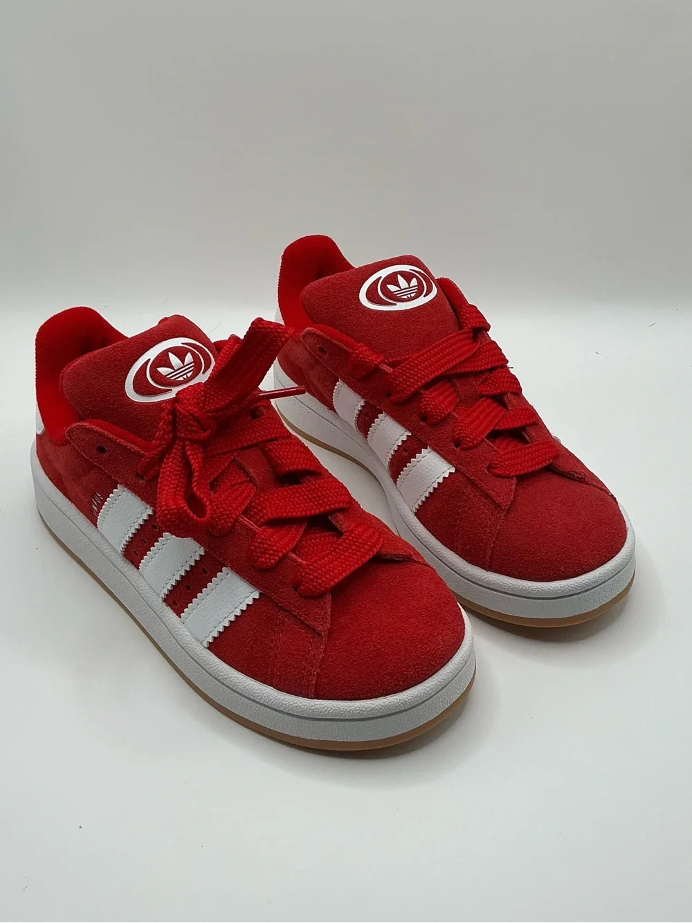 Adidas Campus Kids Red Suede Sneakers with White Stripes - Athletic Casual